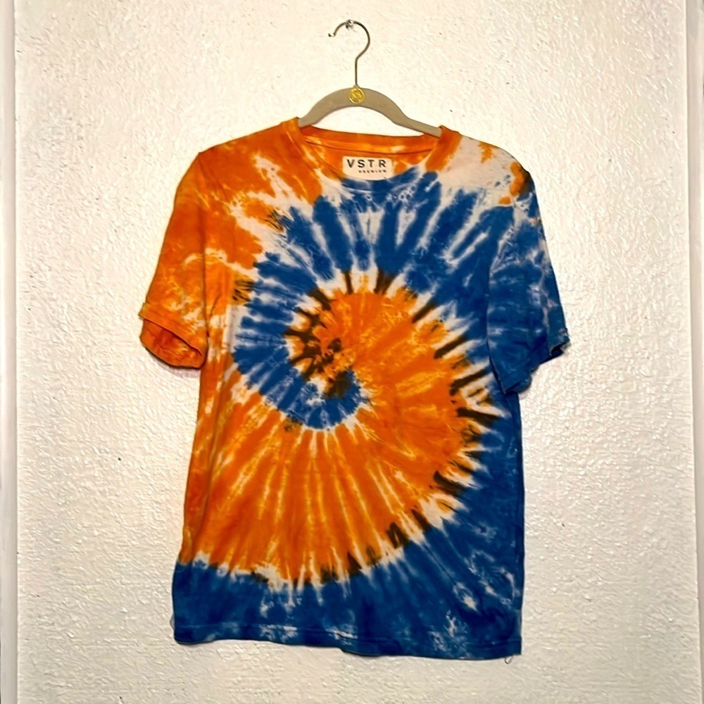 VSTR orange and blue tie-dye T-shirt, size small